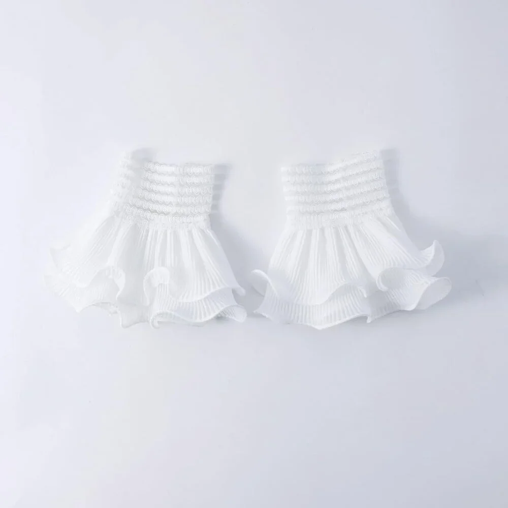 Women's Flared Sleeves White Elastic Bracelet Wrist Cuffs Gloves Wedding Party